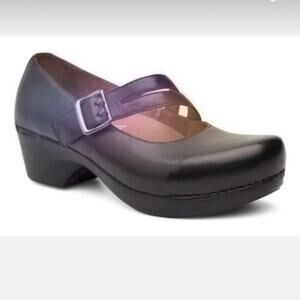 Dansko Tina Leather Black Mary Jane Wedge Clogs Size 41 / US 10.5-11
